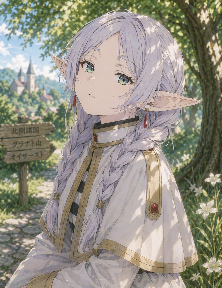 Anime illustration of a girl, outdoor, mountain