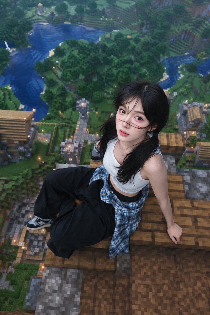 Female realistic pixel forest street.