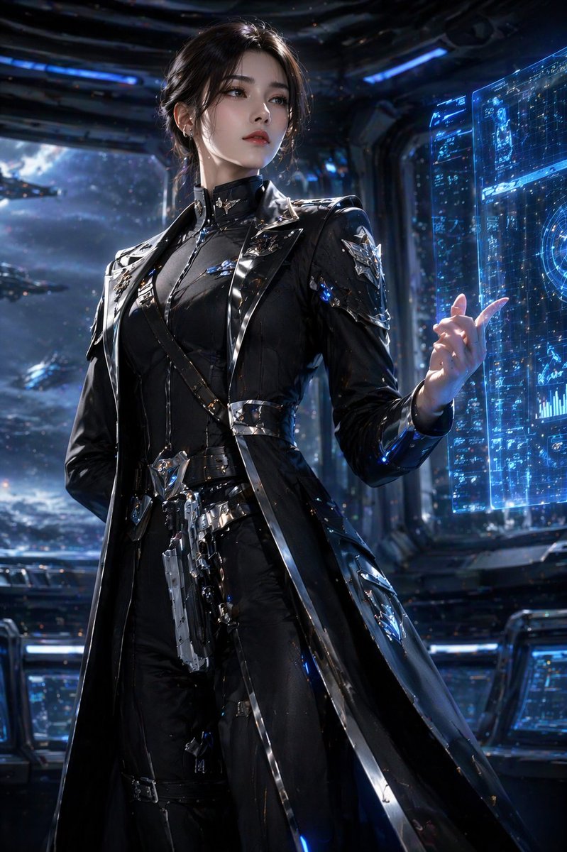 Portrait realistic futuristic cool-toned elegant