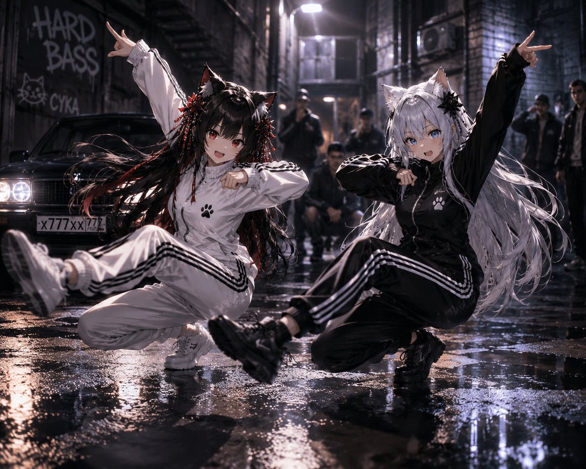 Girl anime realistic night rain