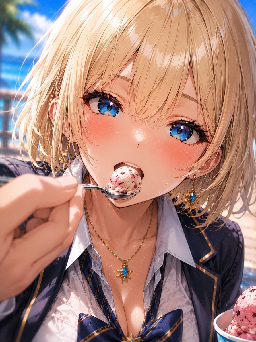Portrait anime ocean cafe