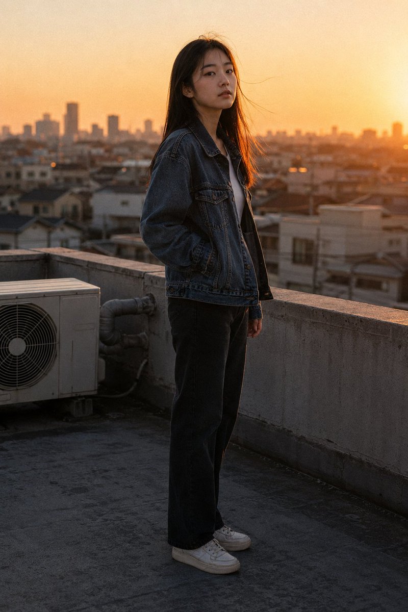 Female film realistic retro city