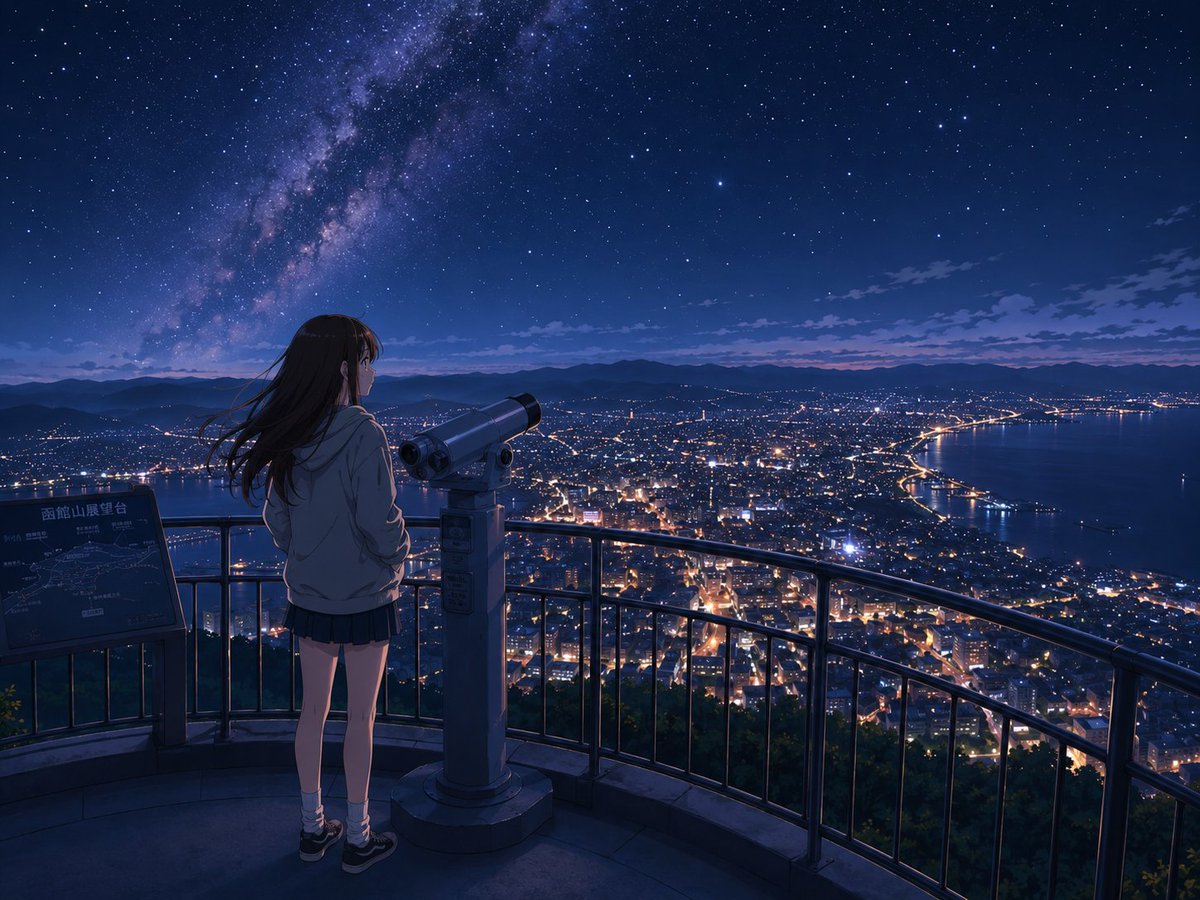 Girl cinematic anime night scene city