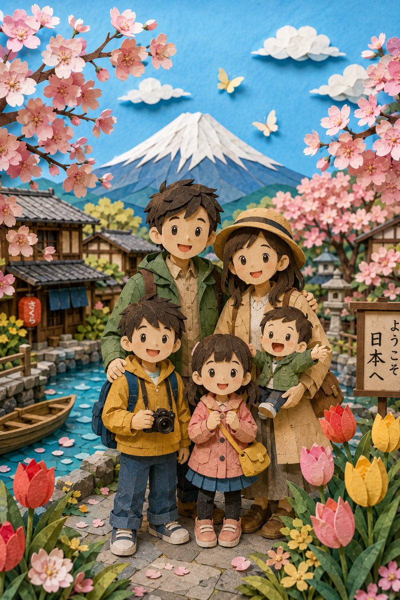 3D paper-cut family portrait.