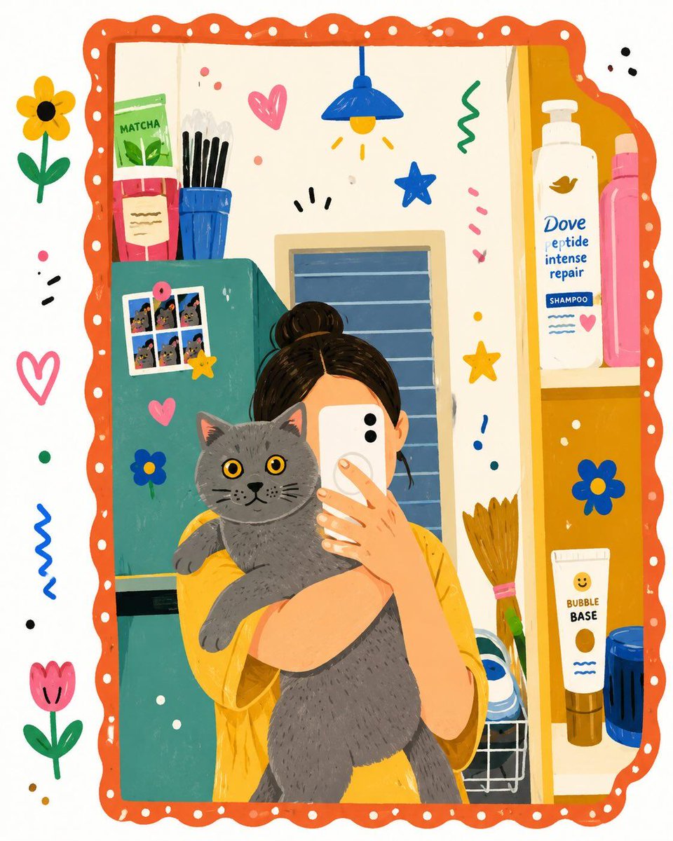 Flat decorative folk art illustration transformation.