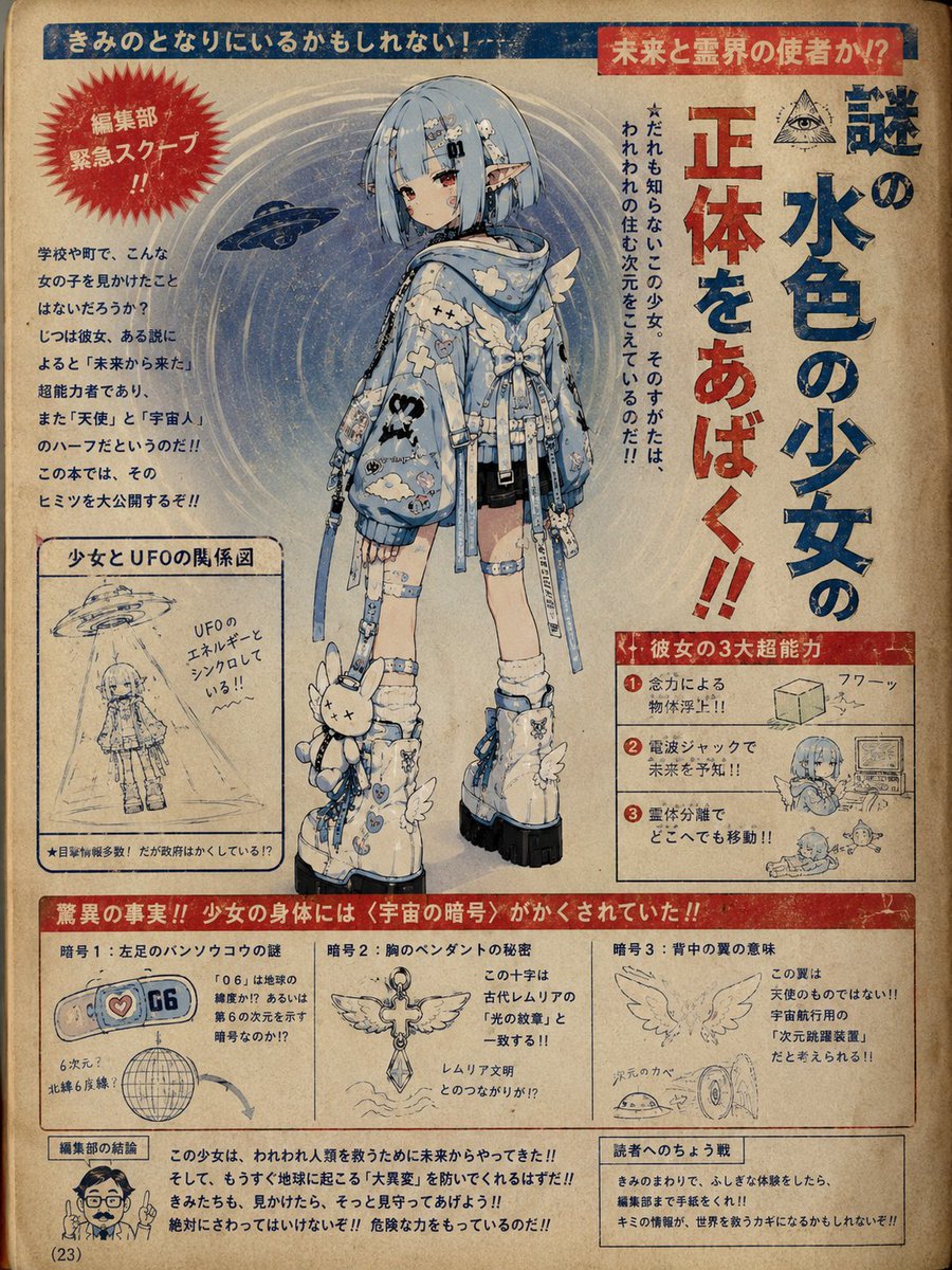 Hand-drawn character, futuristic.