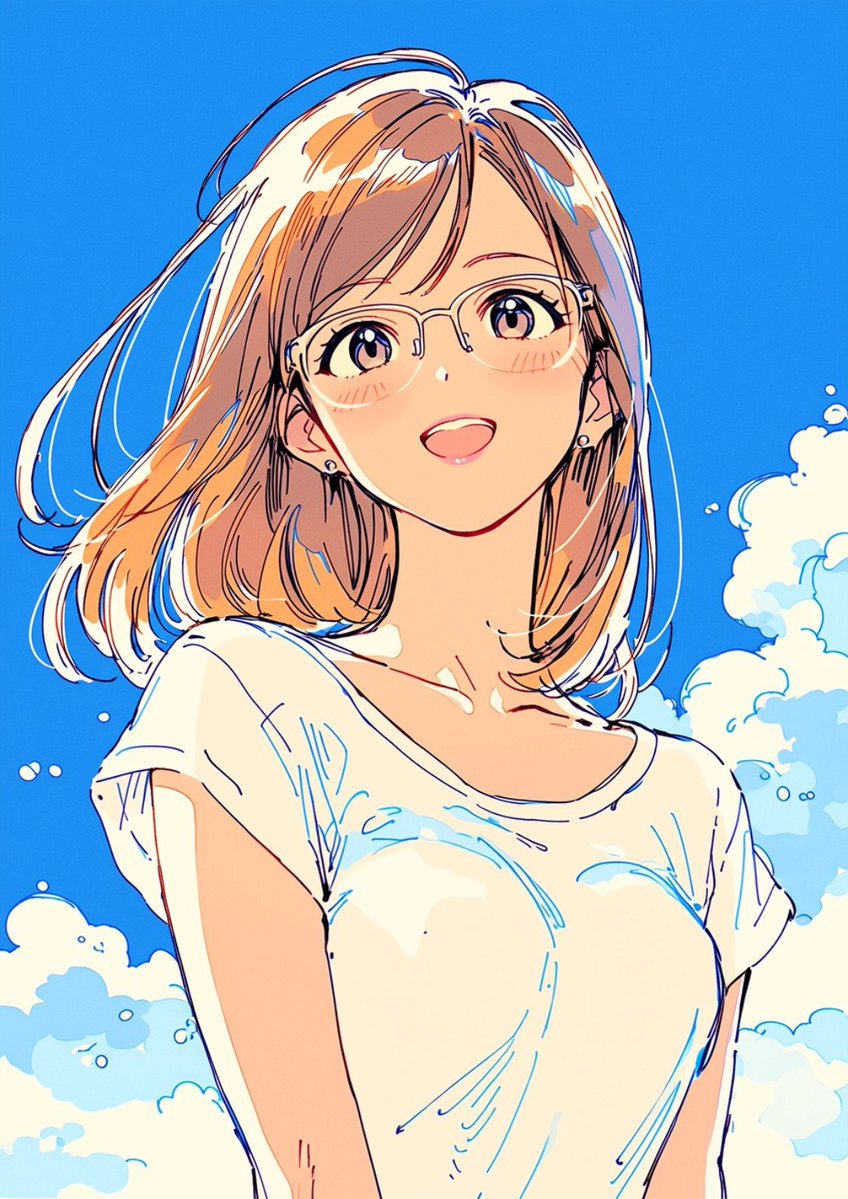 Female anime illustration, warm