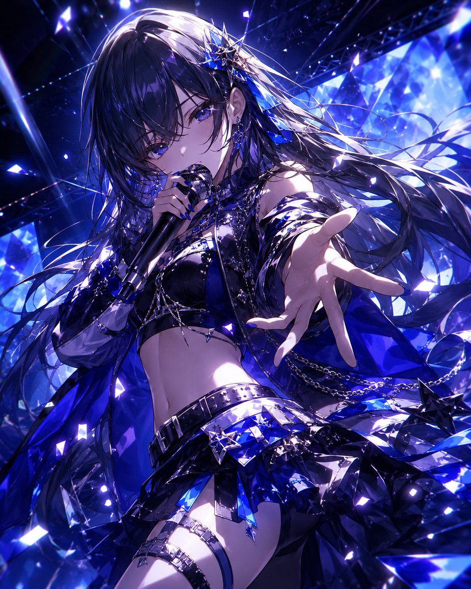 Female anime illustration, futuristic cool tone.