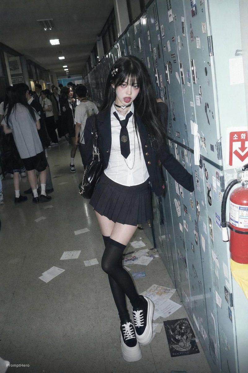 Flash photography style: school hallway uniform photo
