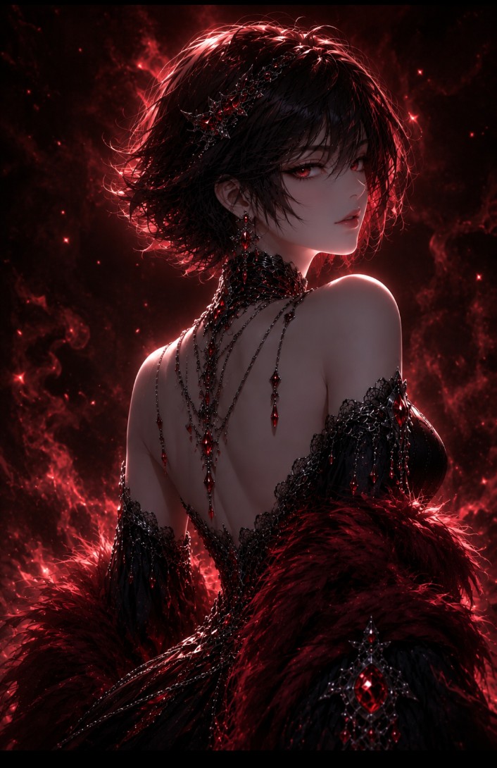 Portrait anime realistic dark elegant.