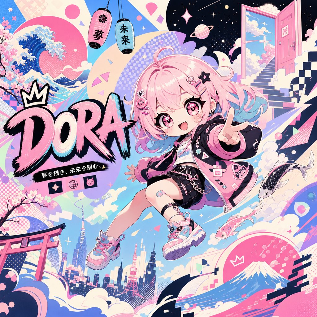 Surreal Japanese pop art Twitter banner.