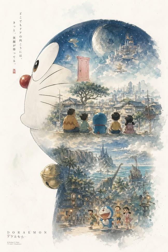 Character illustration watercolor dreamy castle.