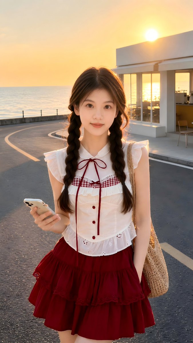 Portrait realistic anime ocean cafe gentle