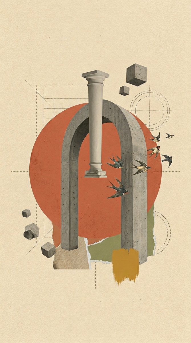 Architecture realistic hand-drawn vintage elegant