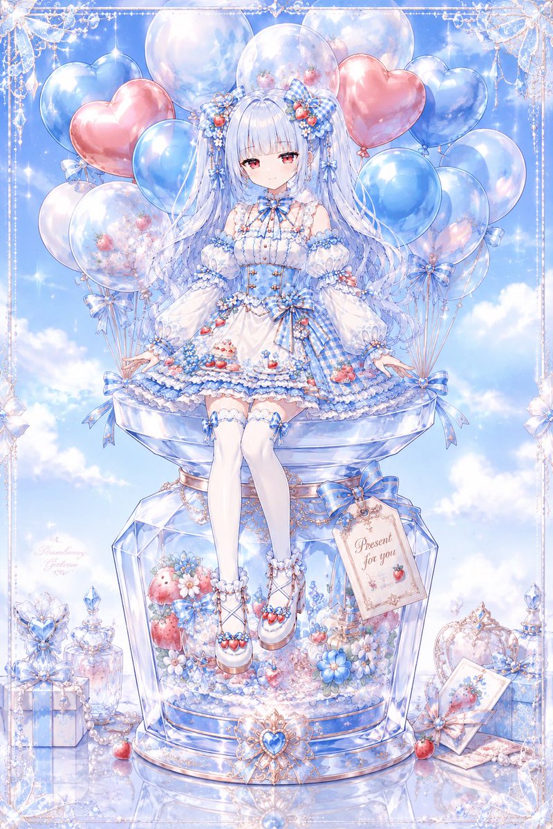 Girl anime illustration, dreamy garden, cute.