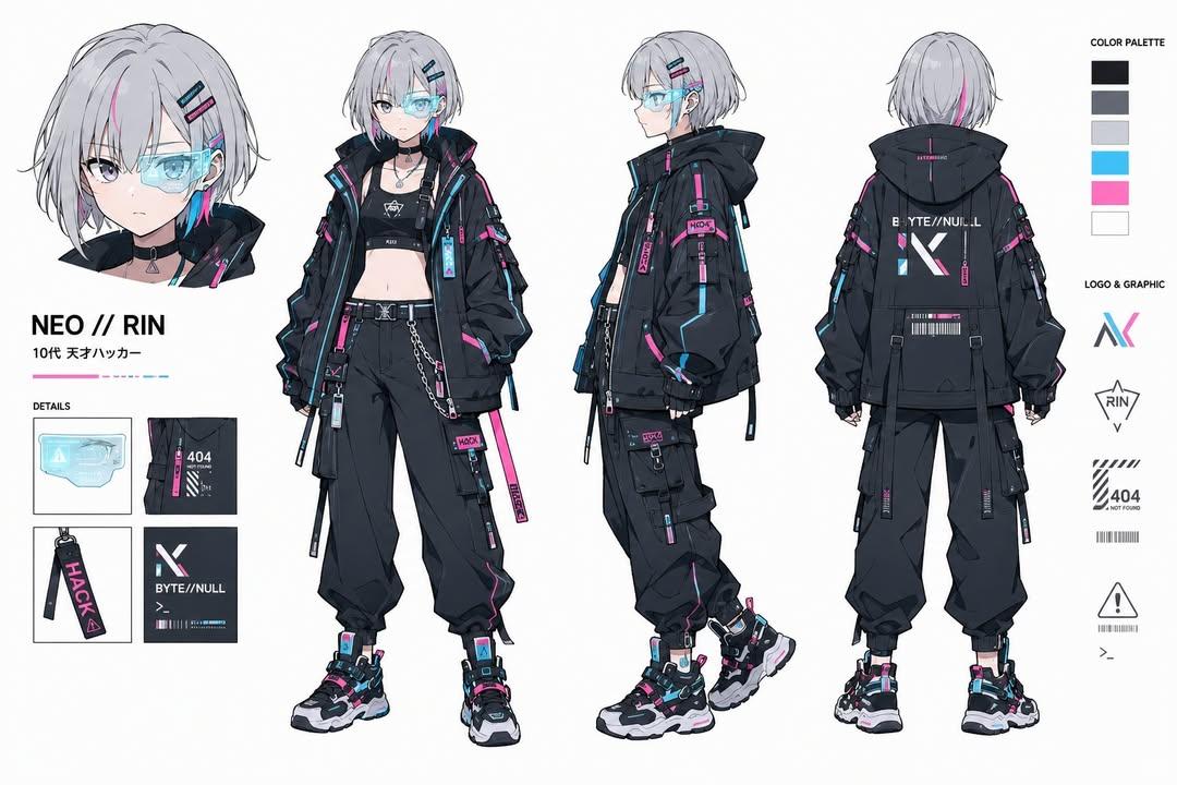 Portrait anime cyber cyberpunk neon