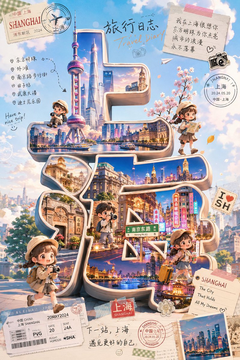 Dreamy cute city 3D character poster