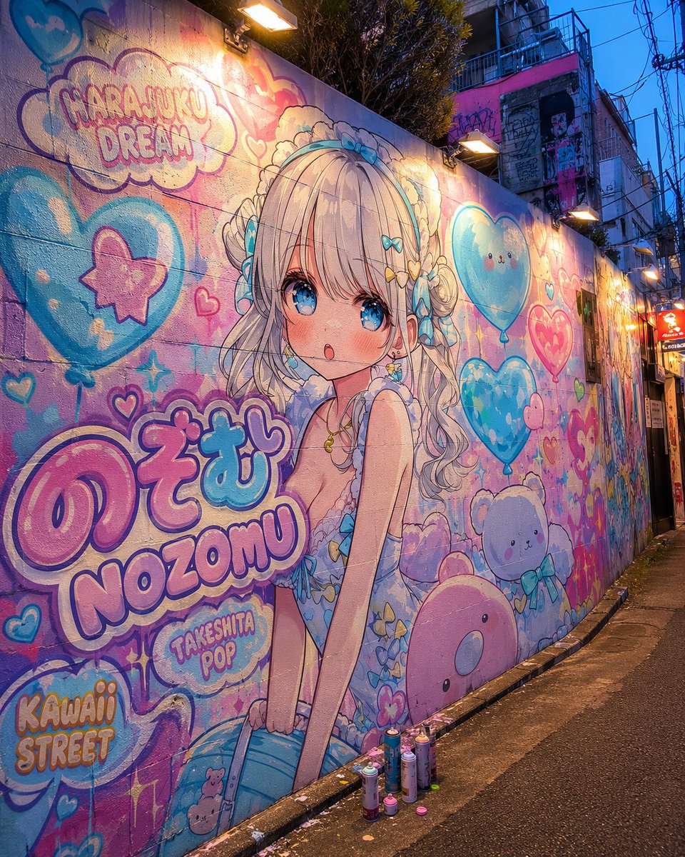 Girl anime graffiti street dusk cute