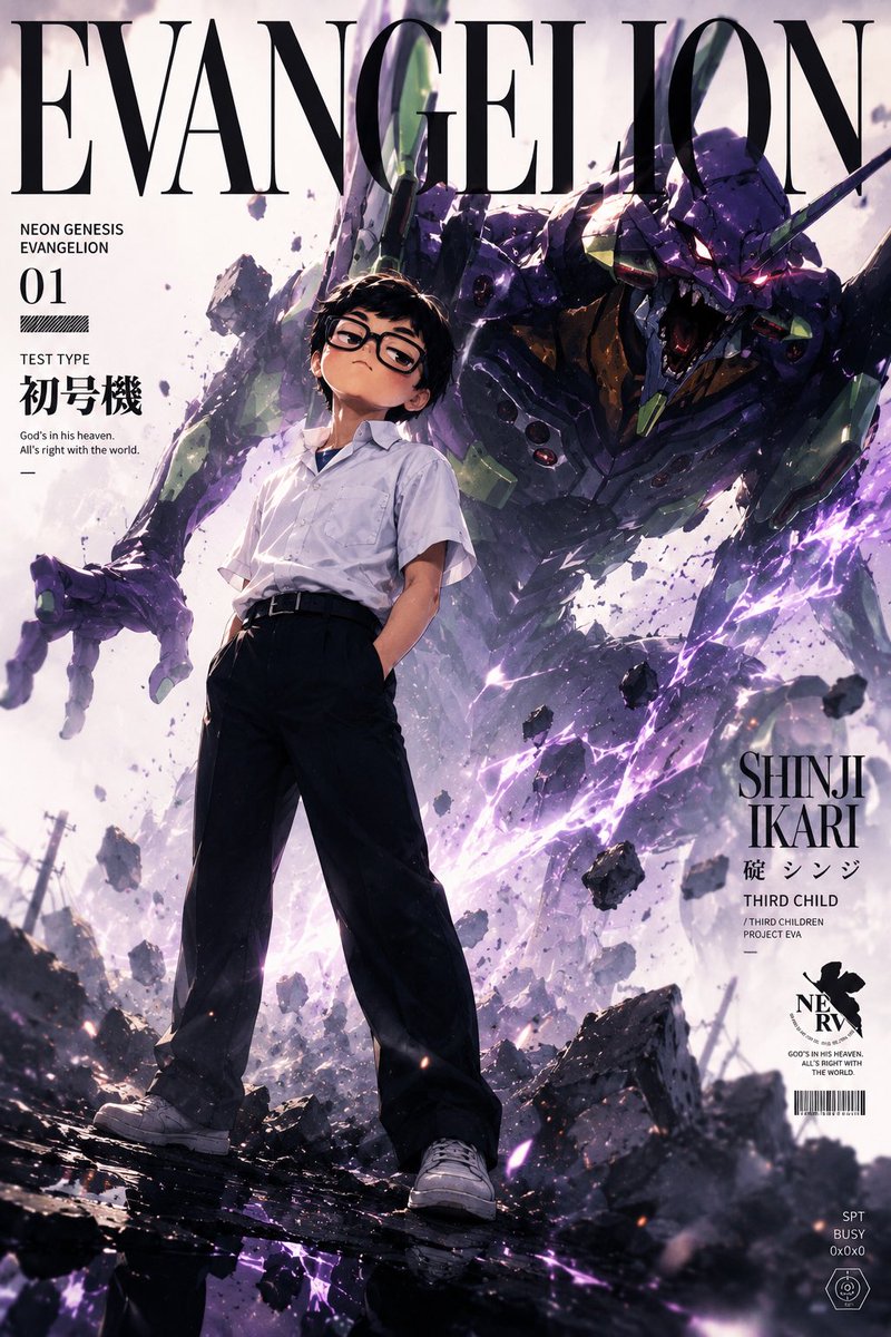 Neon Genesis Evangelion mecha anime realistic neon ruins elegant
