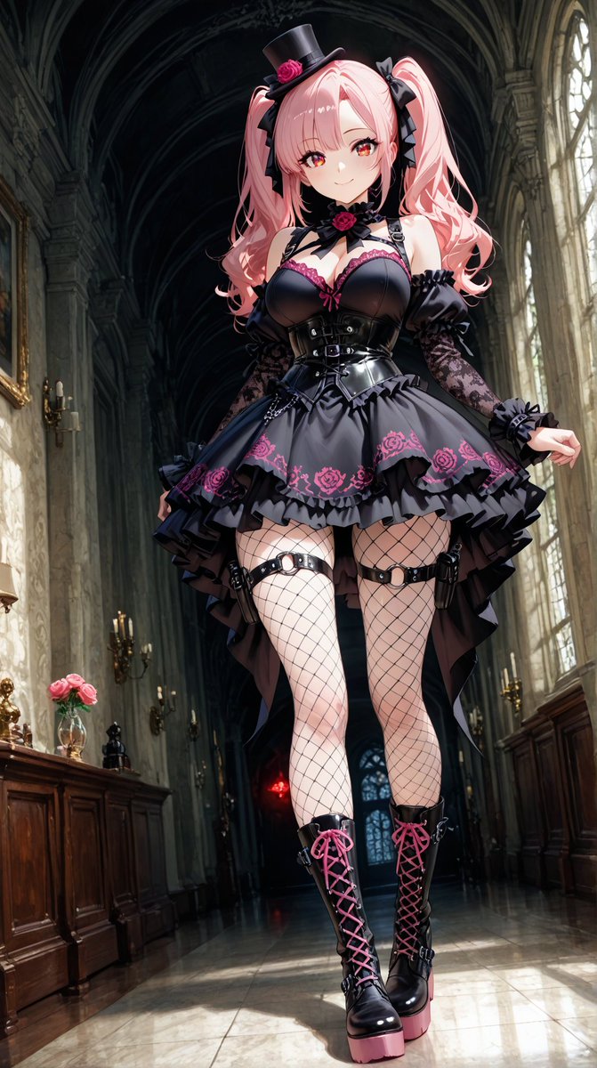 Female anime illustration church dark elegant