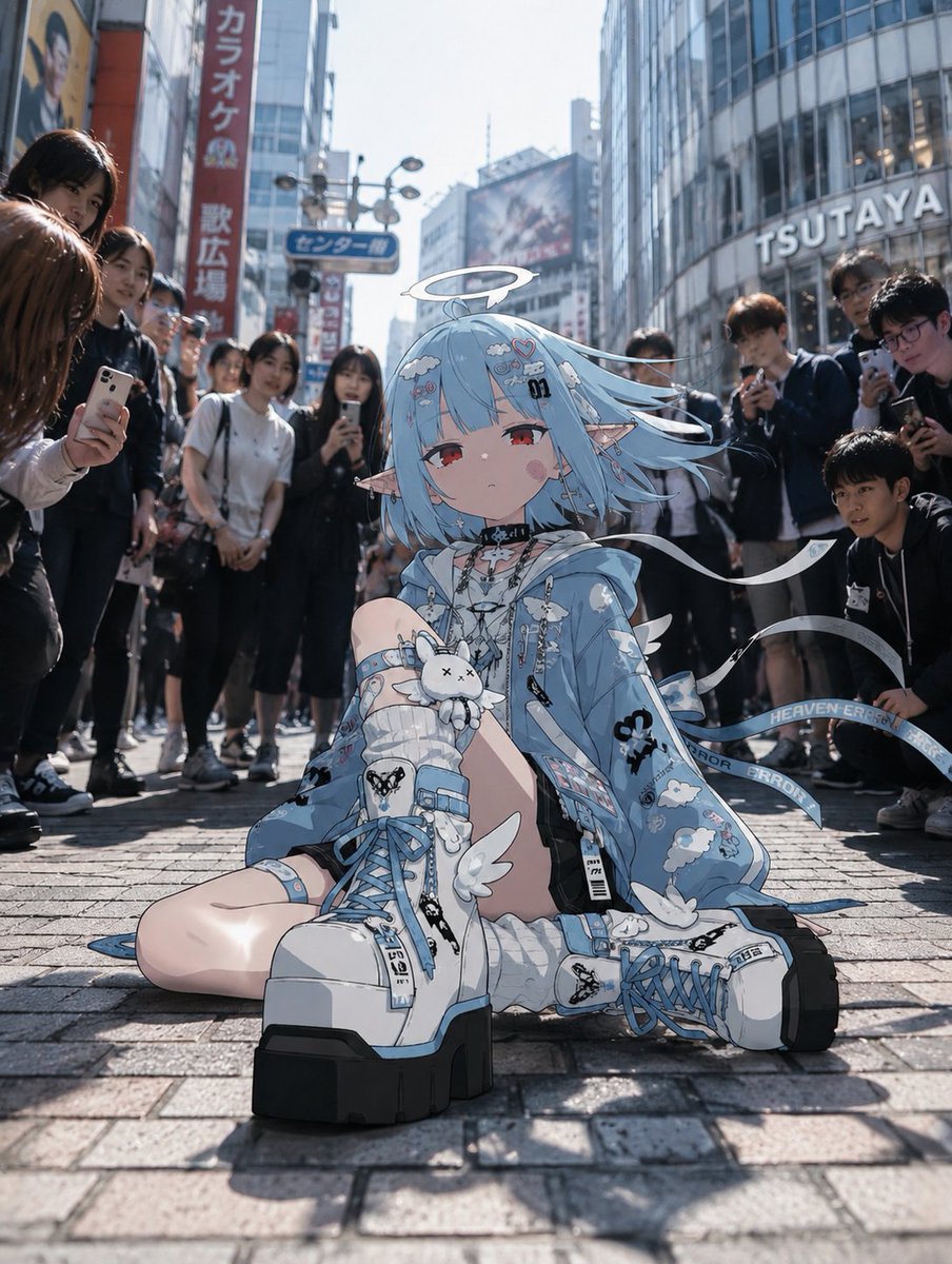 Girl anime illustration city street