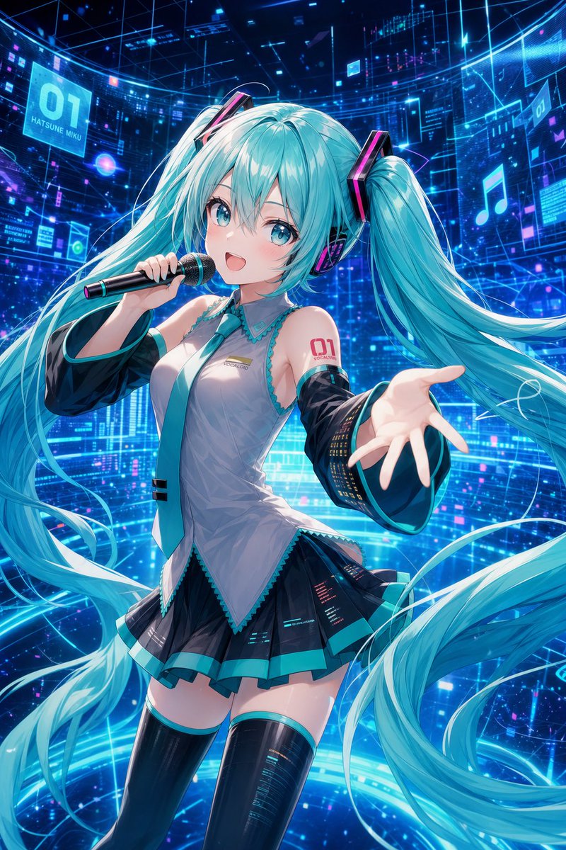 Hatsune Miku character anime illustration neon future