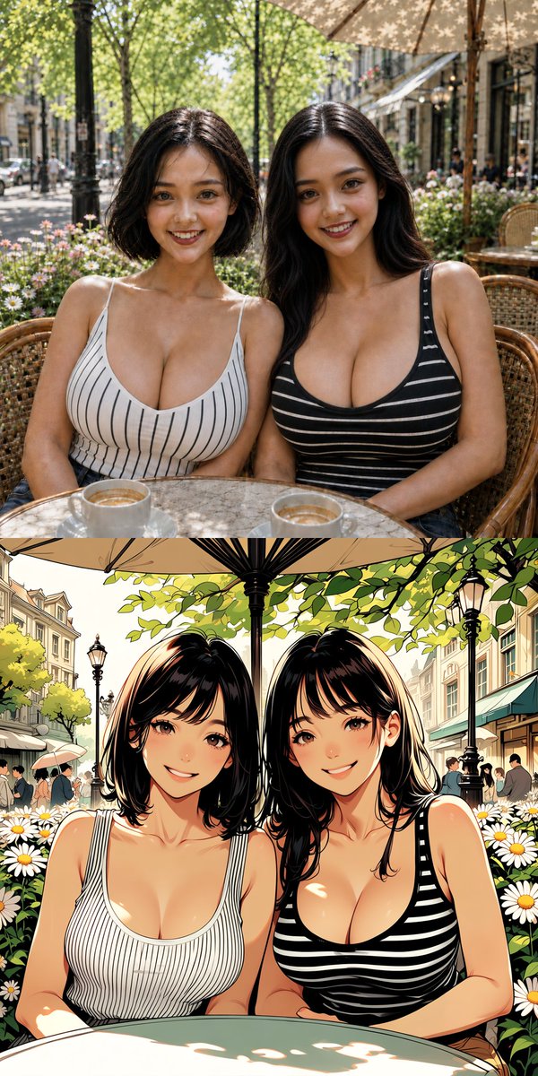 Character anime realistic outdoor café