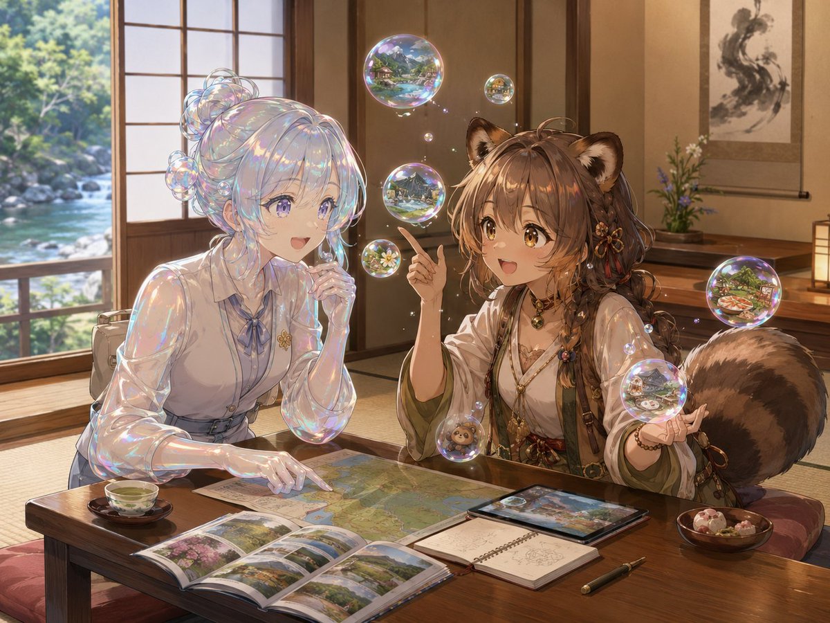 Girl anime illustration forest warm cute