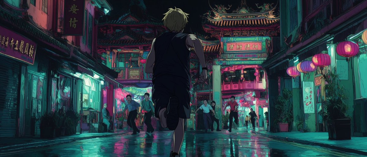 Character cinematic anime night scene rain