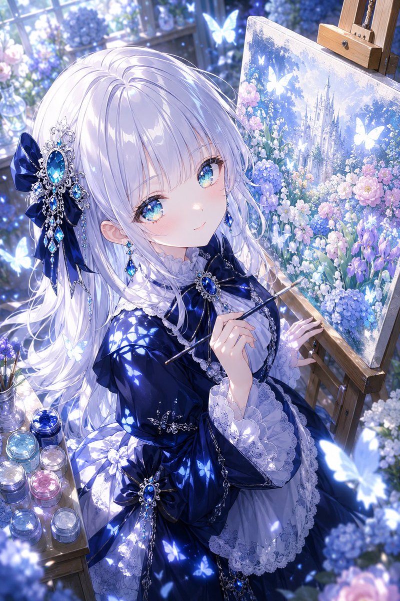 Character anime illustration night scene dreamy elegant