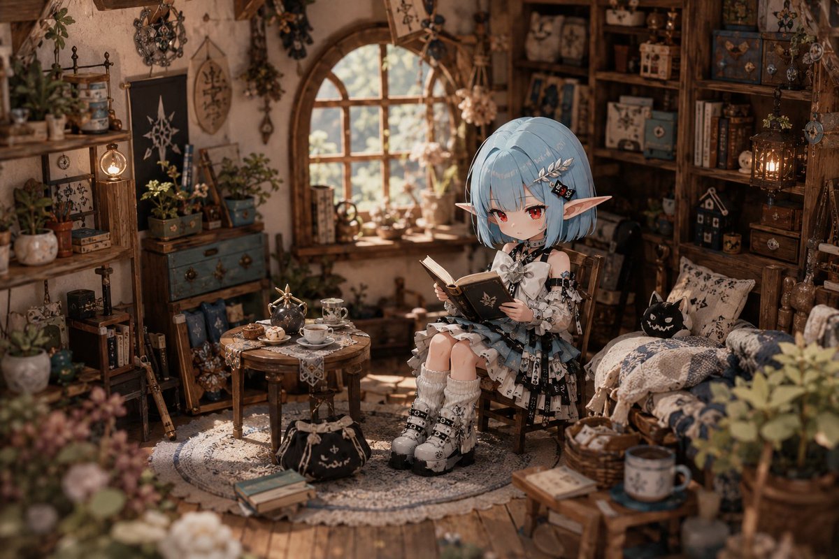 Character anime illustration warm interior
