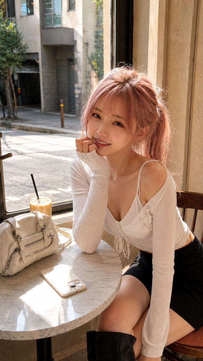 Portrait film realistic cafe street cute