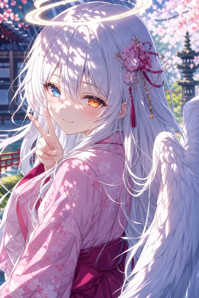 Portrait anime illustration cherry blossom garden gentle