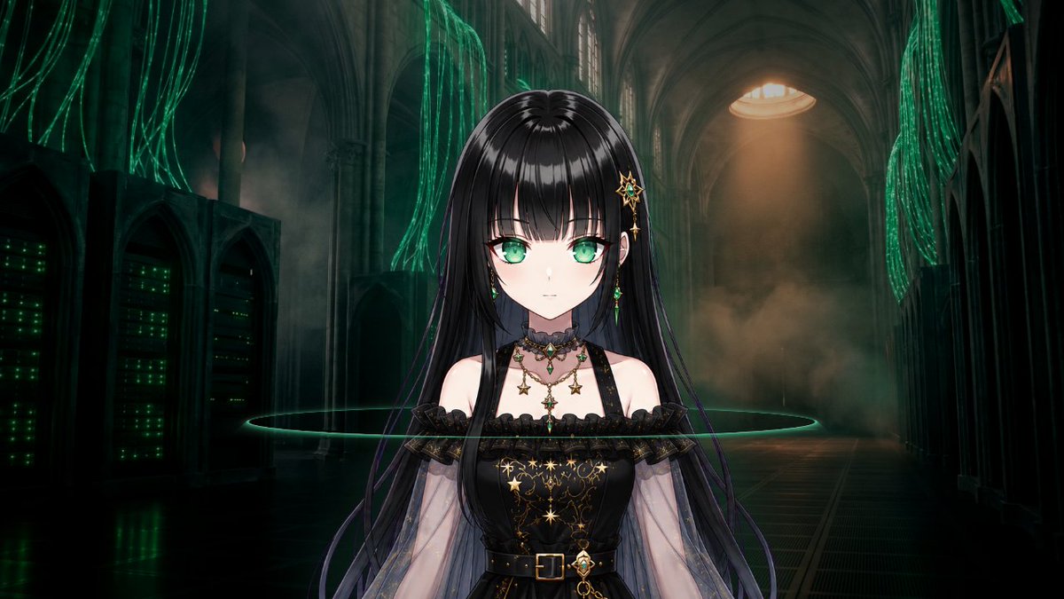 Portrait anime cyber church neon