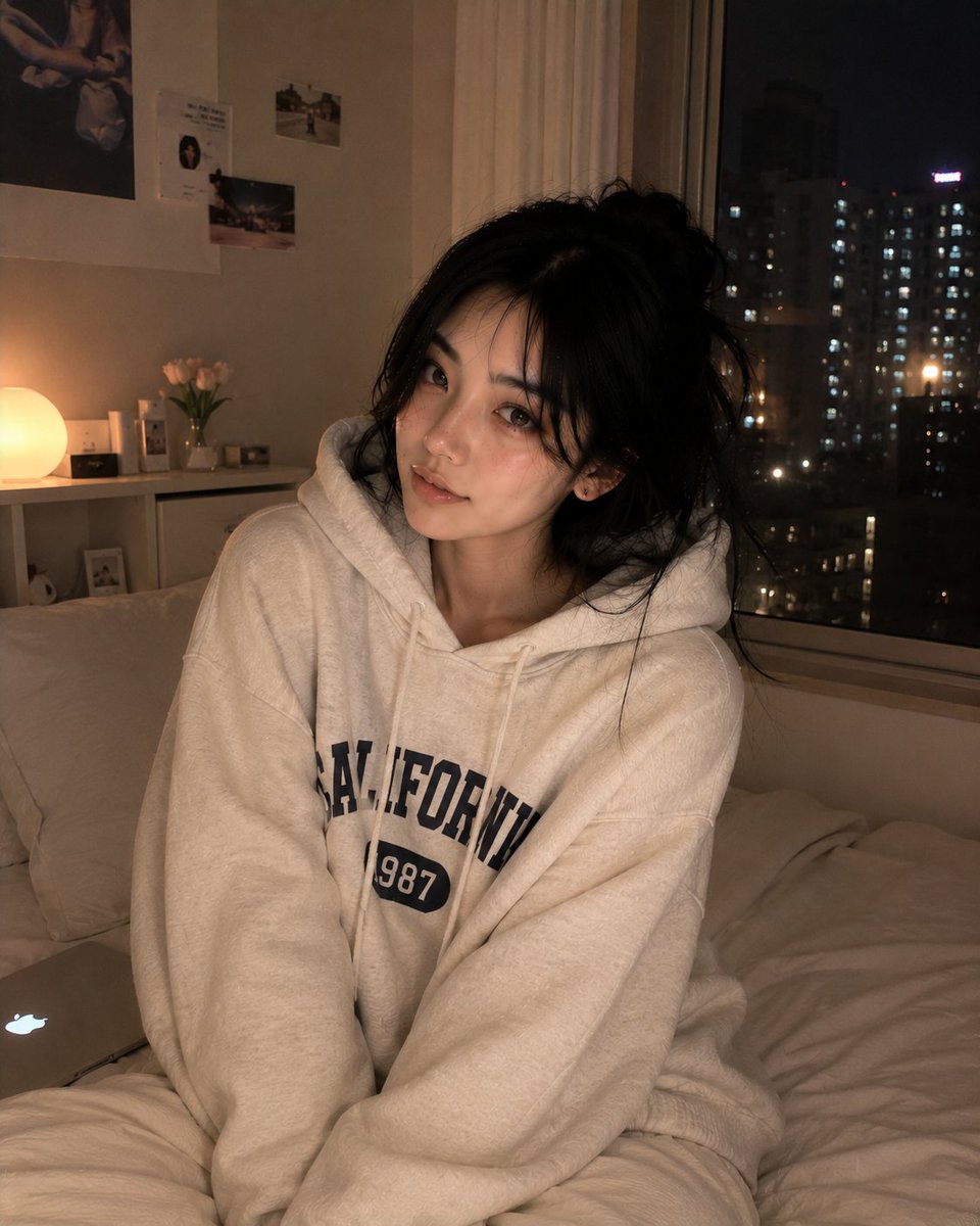 Portrait realistic poster bedroom night scene