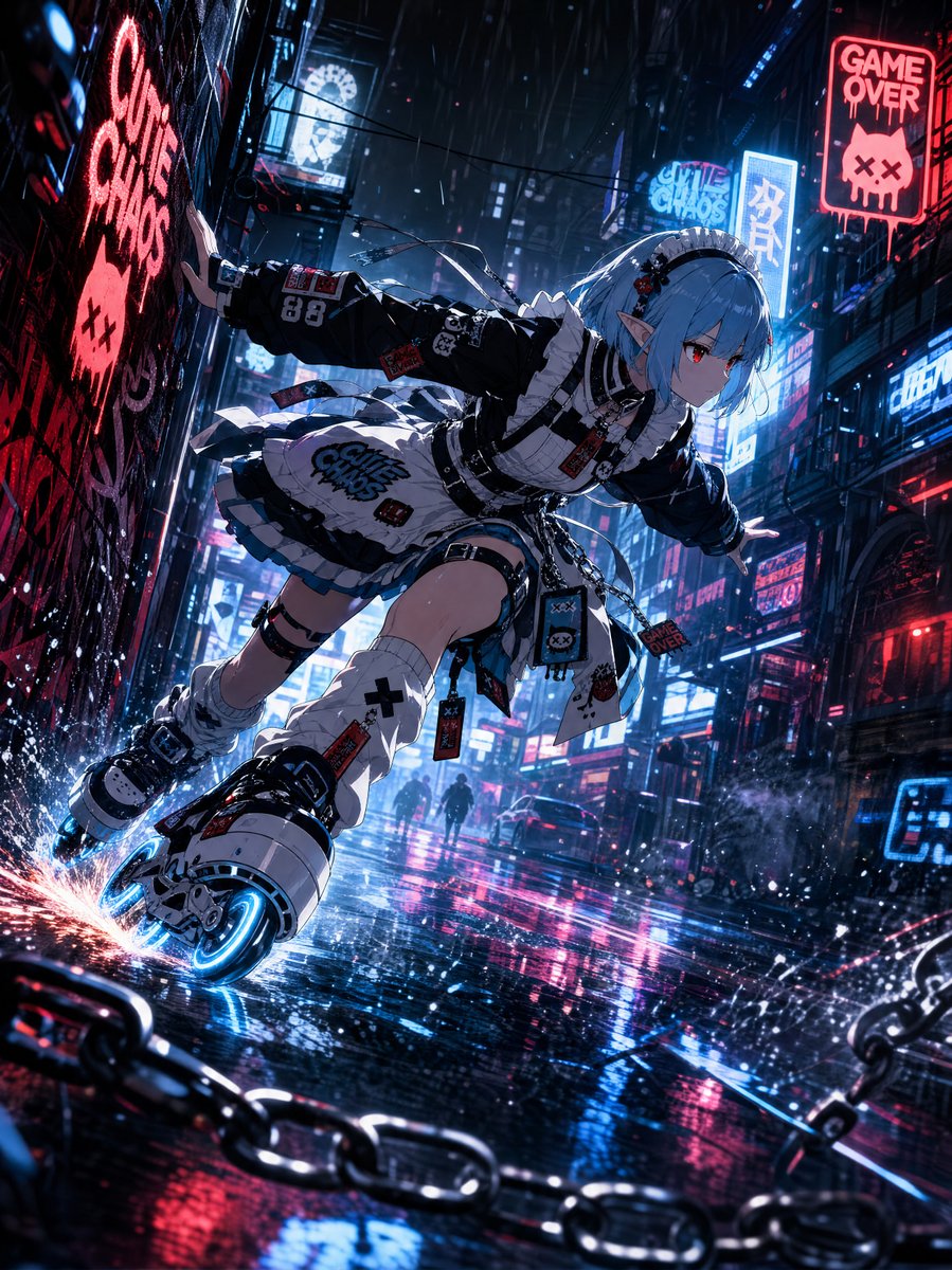 Girl anime illustration neon cyberpunk