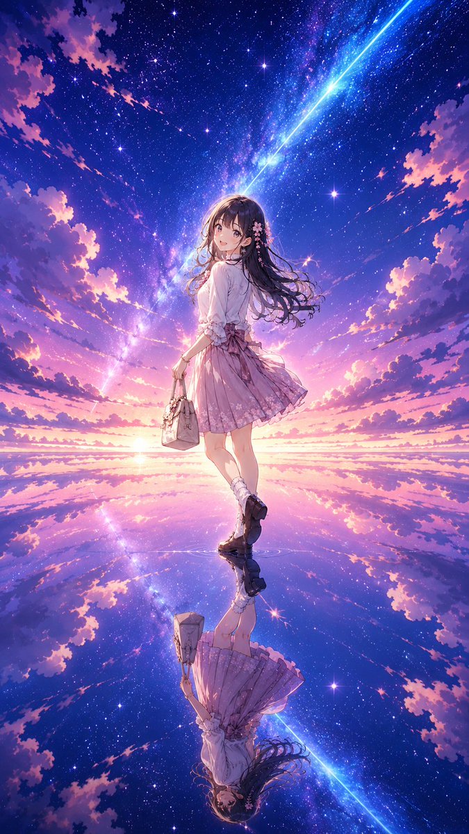 Girl Illustration Starry Sky Dreamy Cute