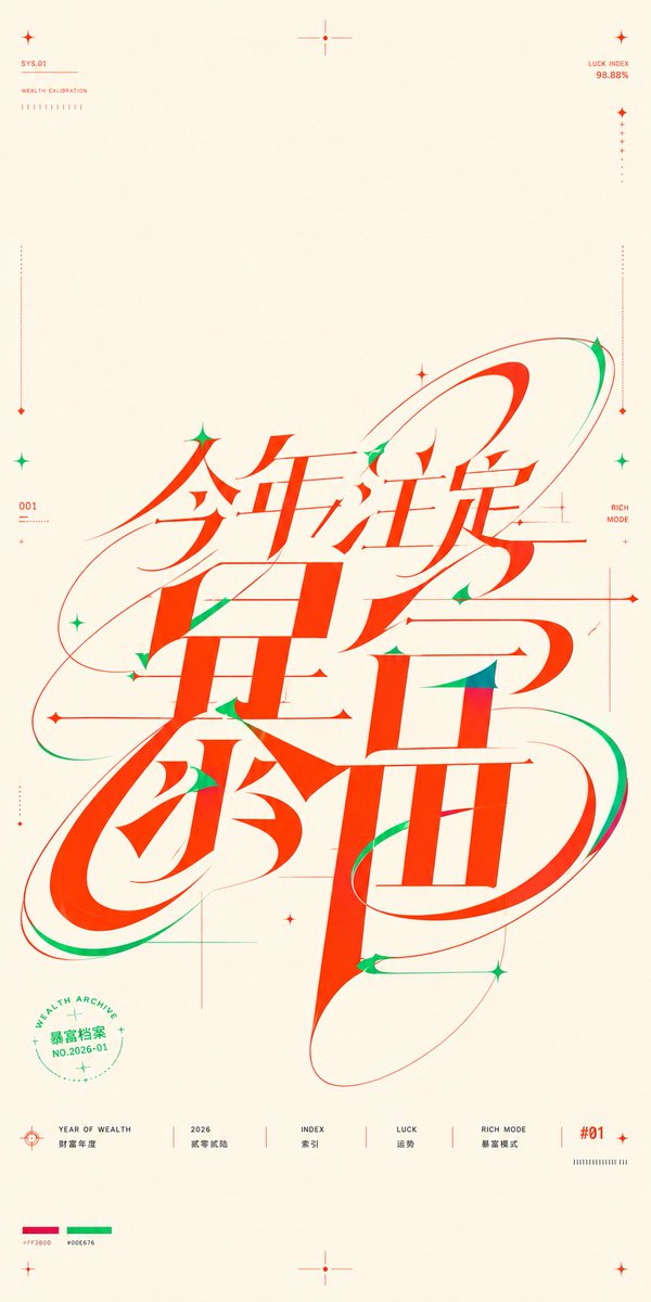 Chinese-style "Get Rich" theme typography poster
