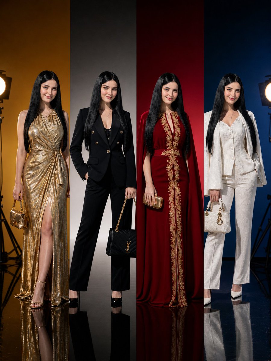 Four-panel luxury fashion poster