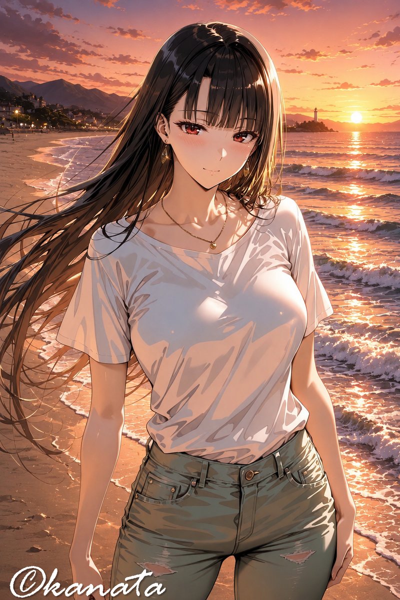 Warm dusk female anime illustration