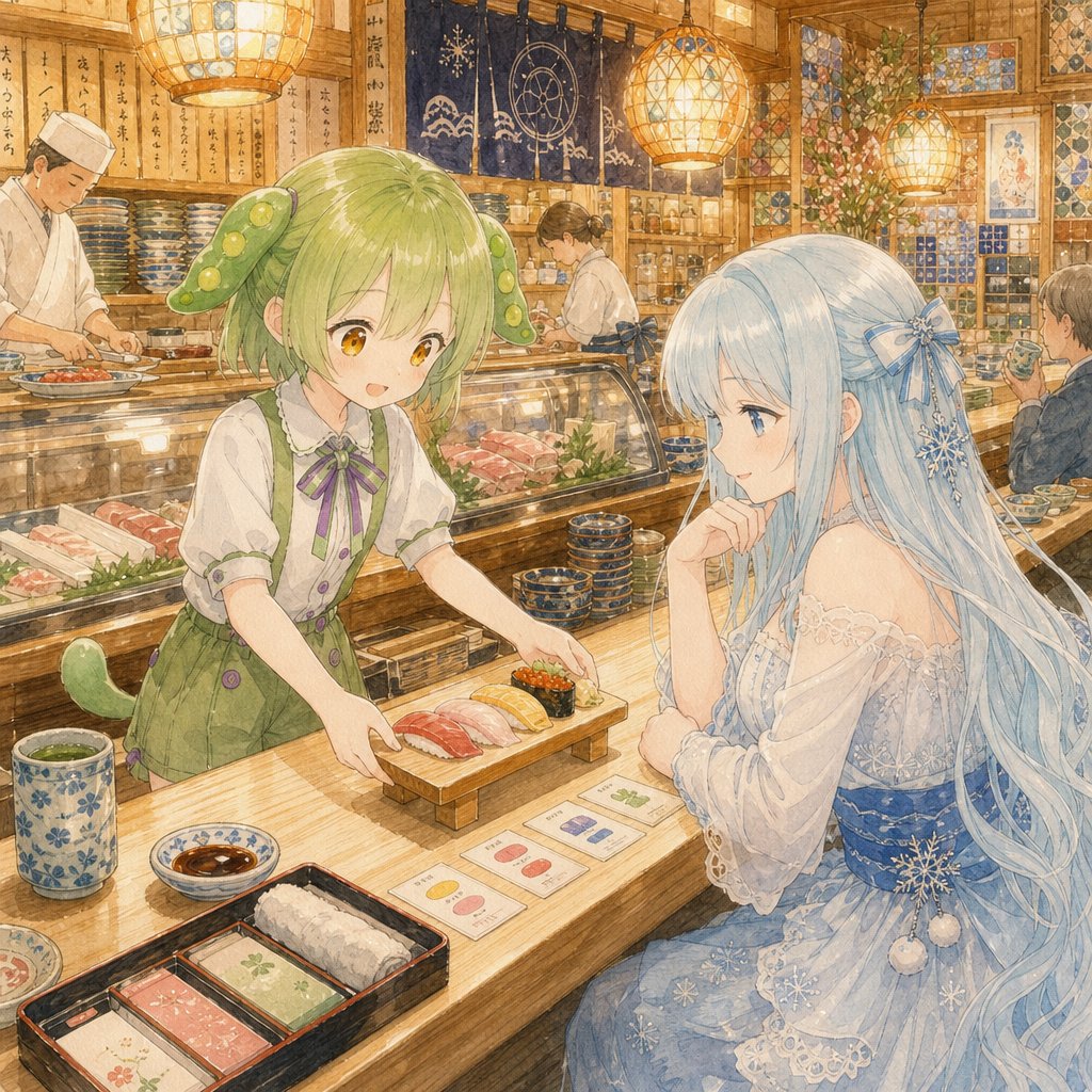 Elegant girl anime watercolor