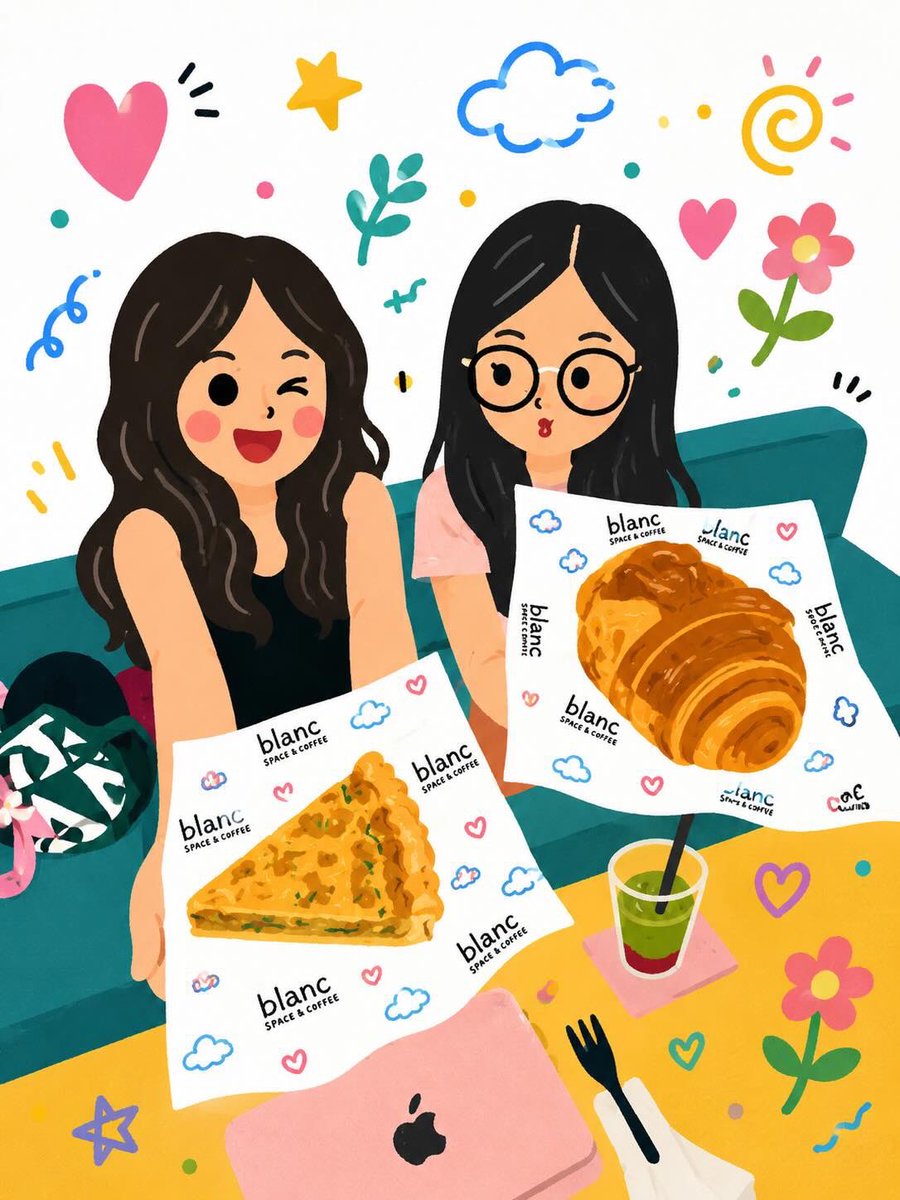 Girl illustration hand-drawn cafe warm cute