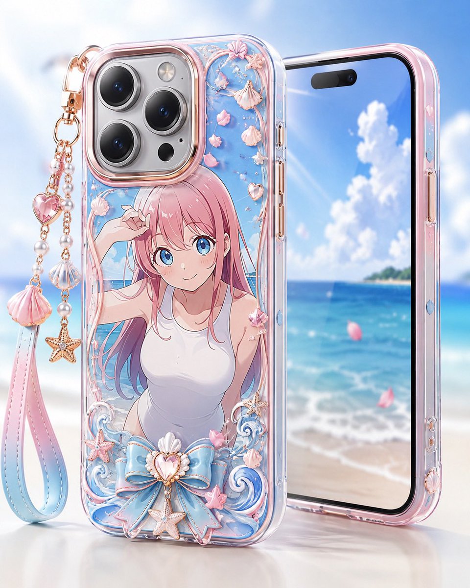 Girl anime illustration dreamy ocean