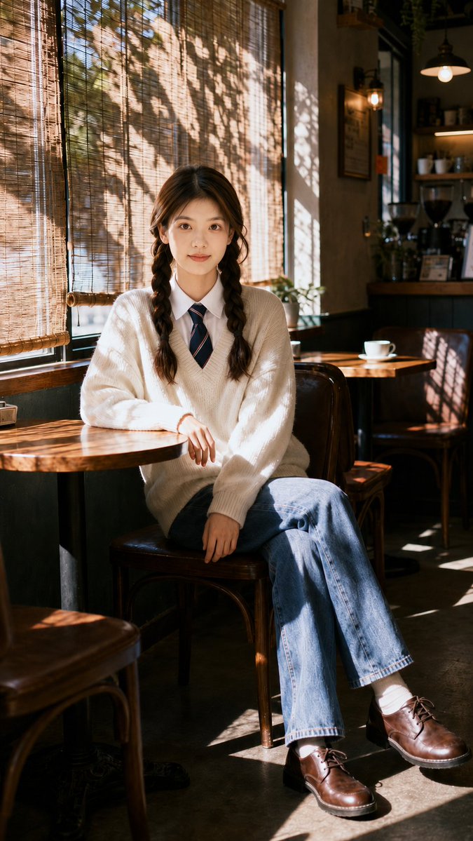 Portrait cinematic realistic cafe warm