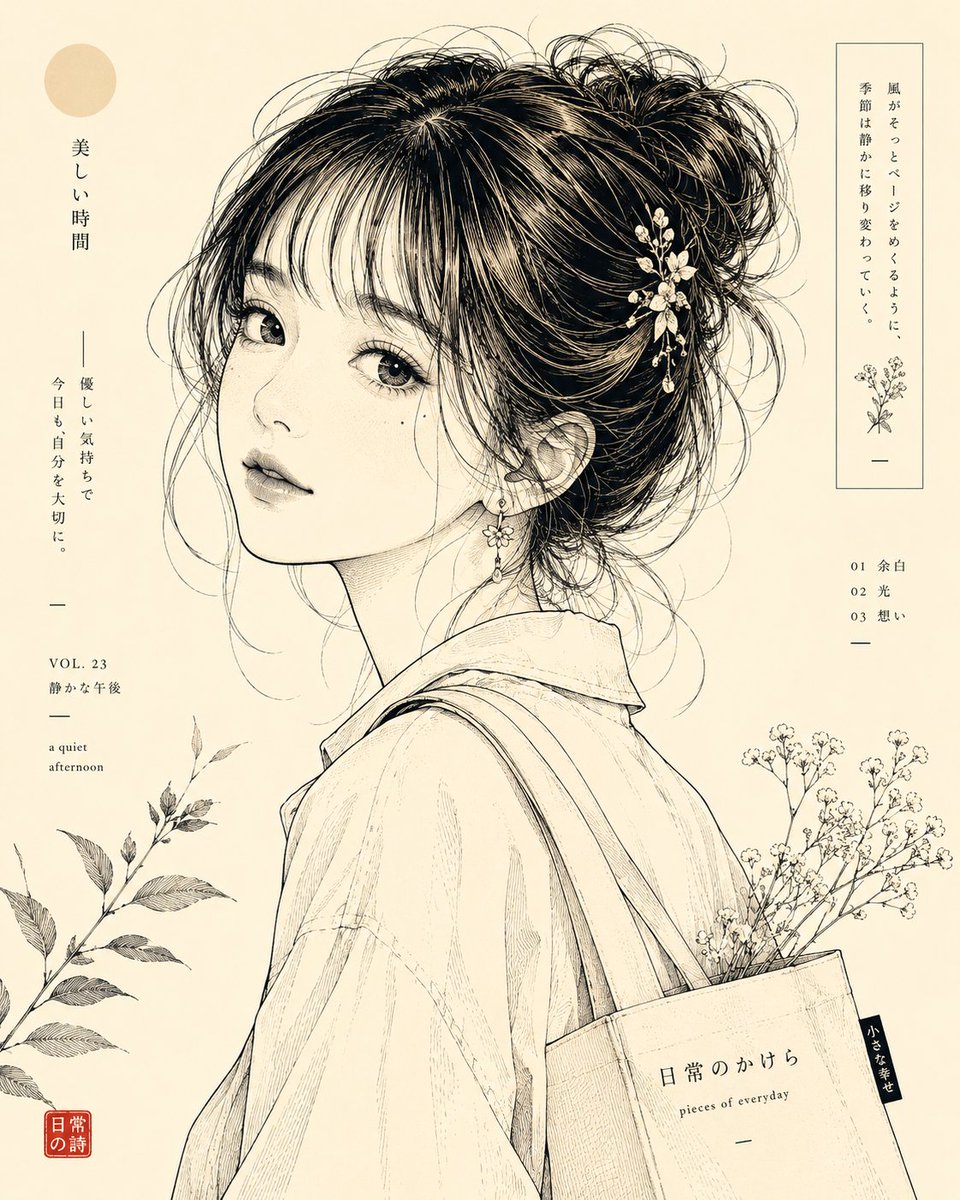 Japanese line art portrait illustration