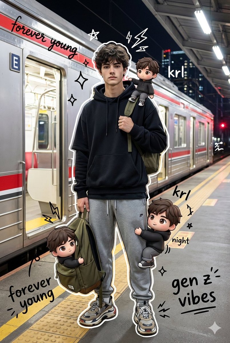 Portrait 3D realistic night street cute