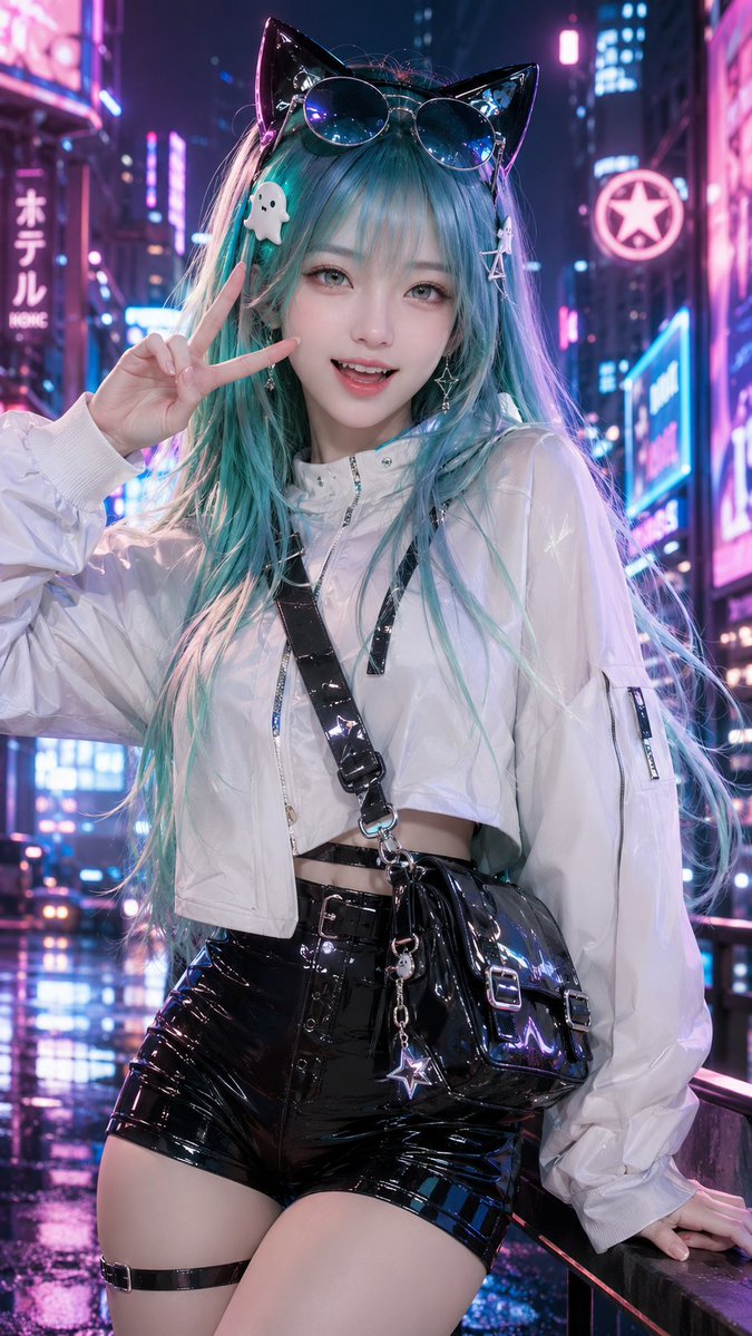 Portrait 3D anime neon street cute