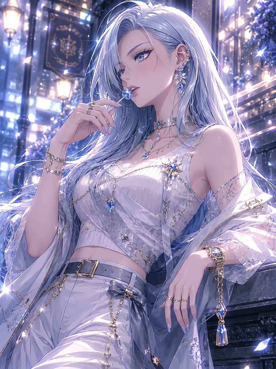 Woman anime illustration city street elegant