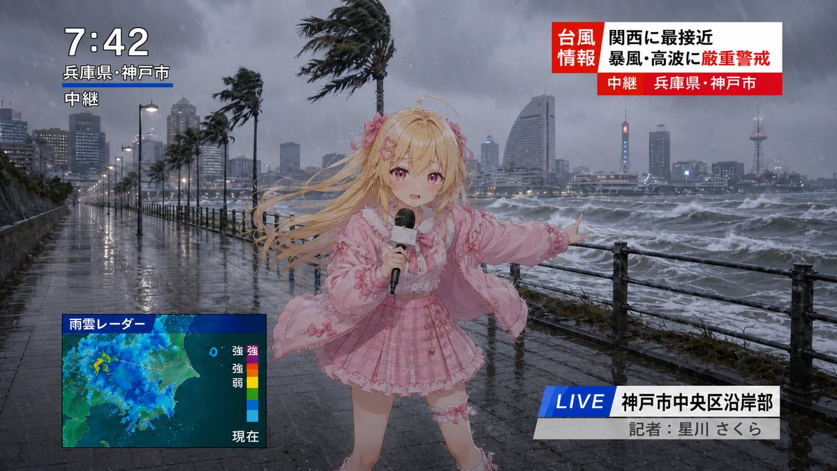 Girl anime realistic rain city cute.