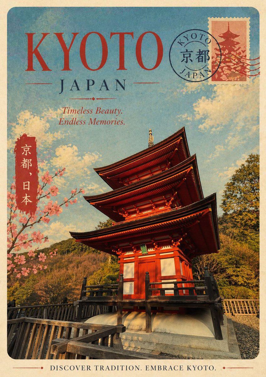 Vintage Kyoto travel poster